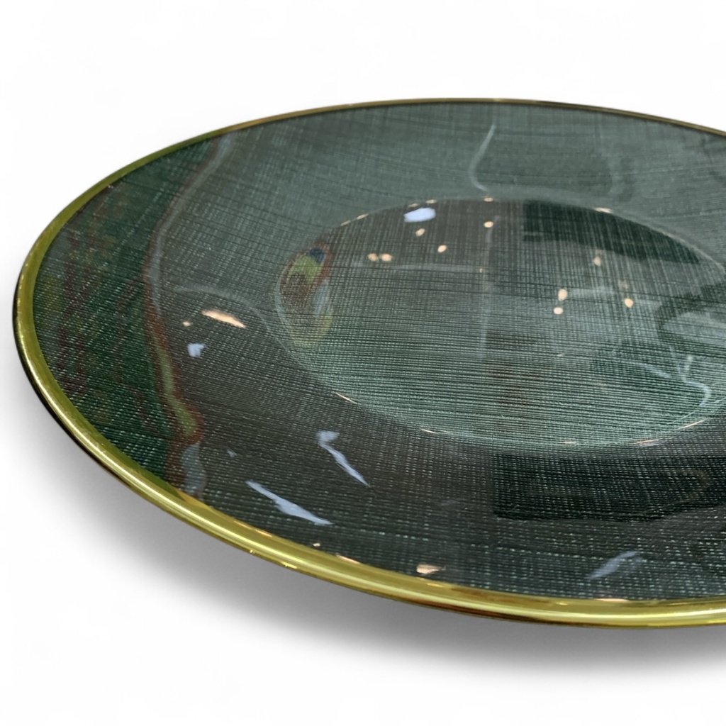 PLATO BASE DE CRISTAL VERDE TEXTURIZADO 33CM
