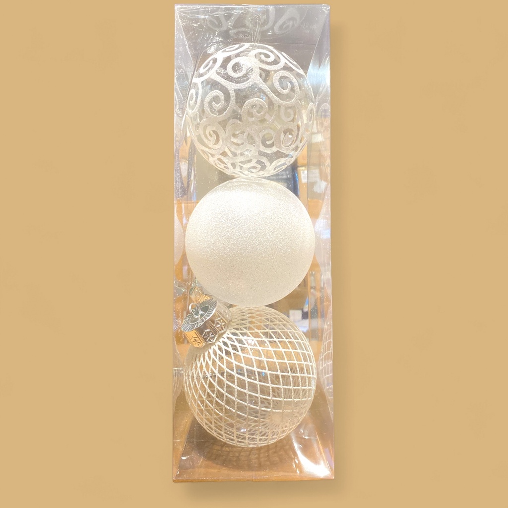 ESFERA NAVIDAD, SETX3 BLANCA/TRANSPARENTE REF: ES26661 13X37X12CM.  12CM. 