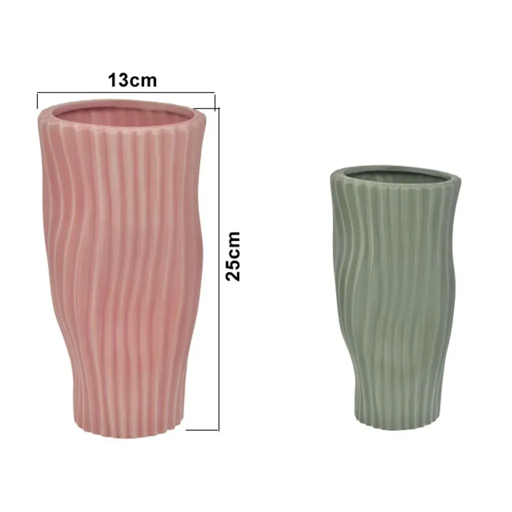 FLORERO CERAMICA DOS COLORES VERDE/ROSADO, REF:HM0624/25483.  13X25CM