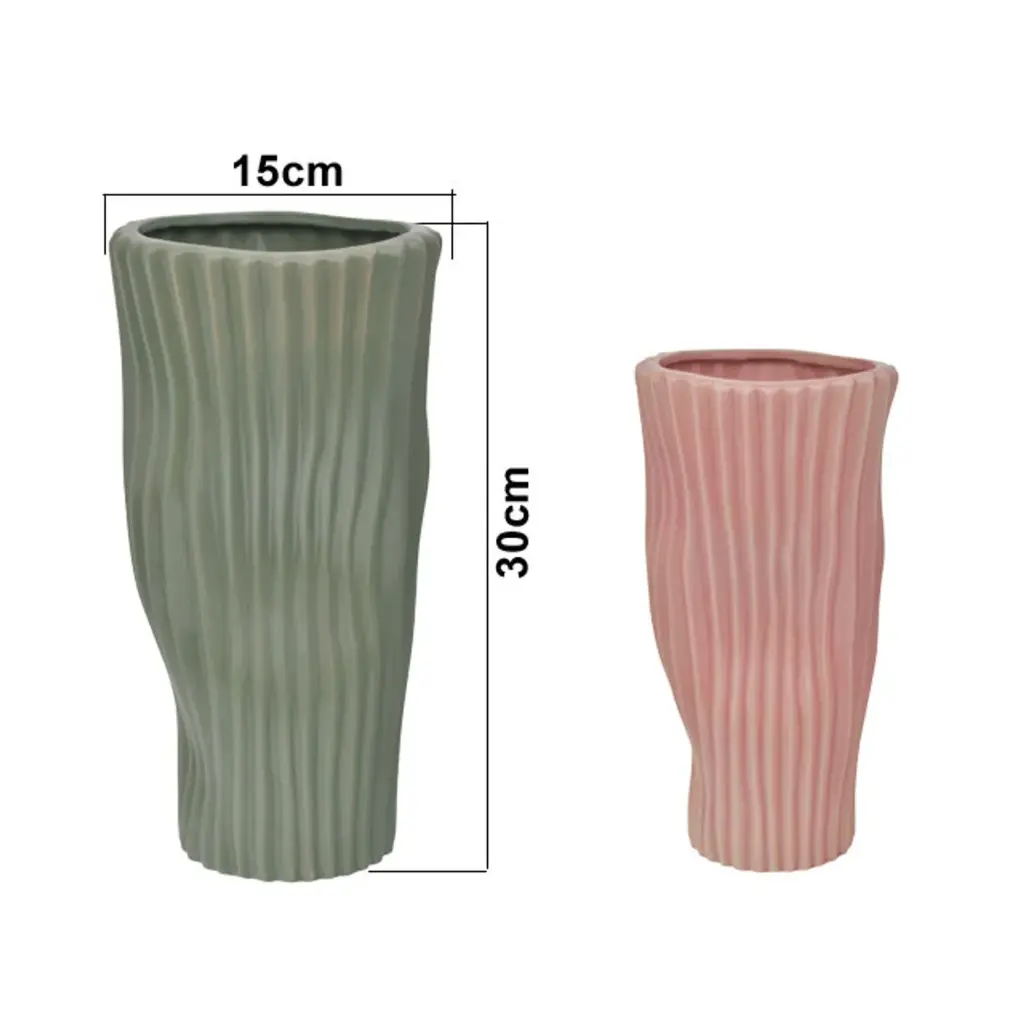 FLORERO CERAMICA ALTO DOS COLORES VERDE/ROSADO, REF:HM0623/25482. 