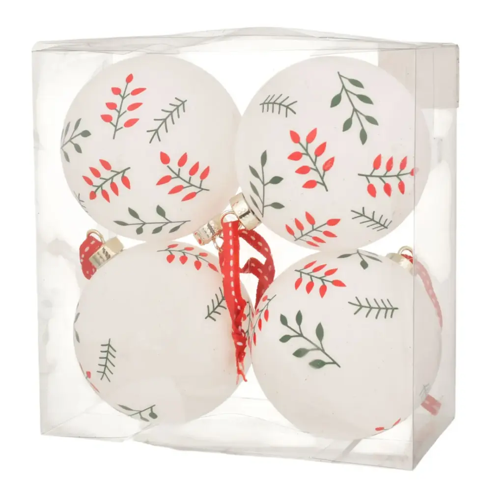 ESFERA NAVIDAD BLANCA/RAMAS ROJAS VERDES, SETX4. ES26811, Ø9CM