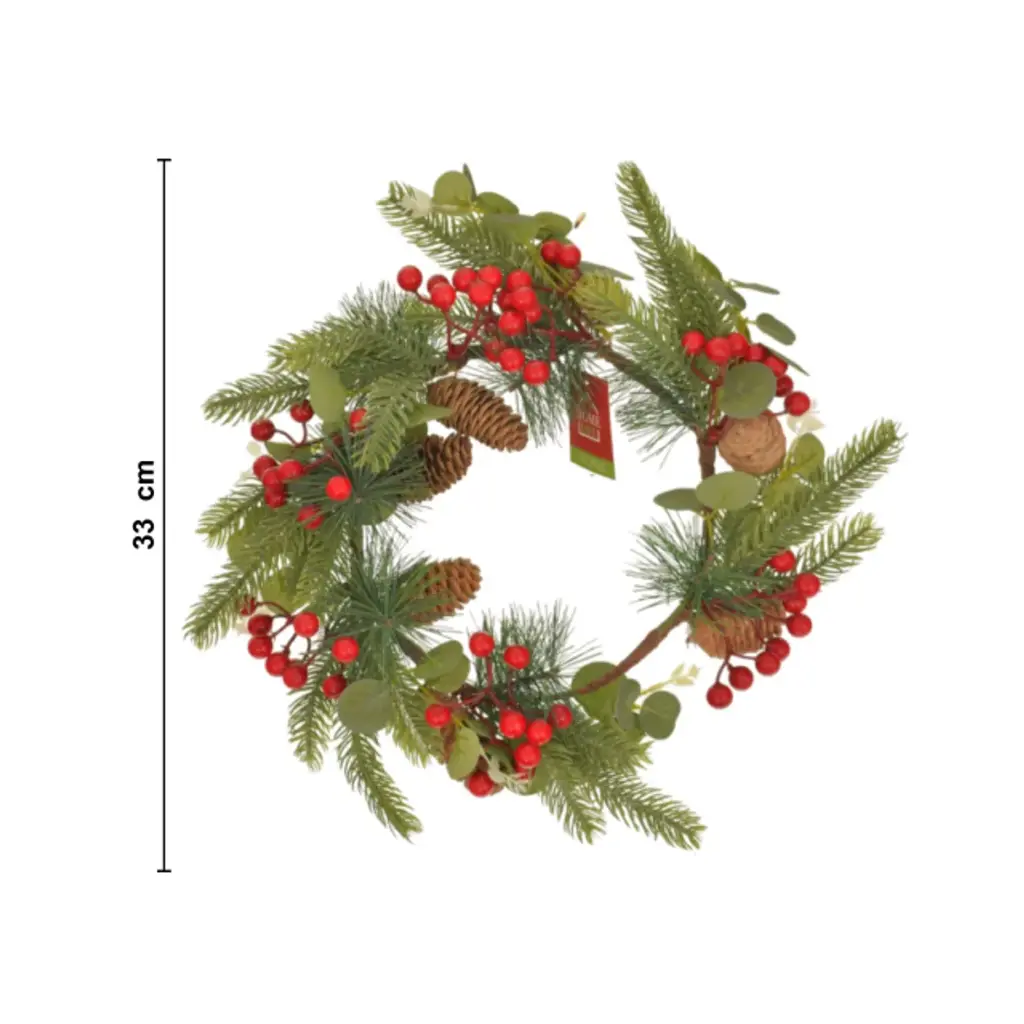 CORONA NAVIDEÑA FRUTOS ROJOS Y BELLOTAS, REF:ZHX-2025308-2,  Ø30CM
