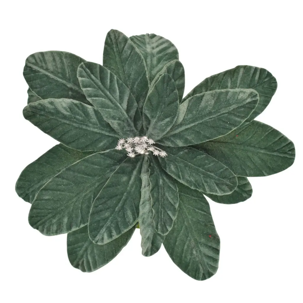 FLOR NAVIDEÑA VERDE GAMUZADA, REF:LG-2546, 33X28CM