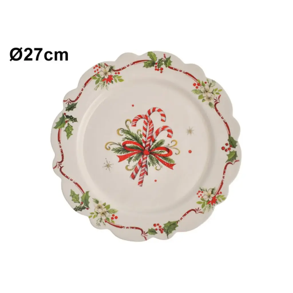 PLATO NAVIDEÑO, BASTONES ROJOS, DOLOMITA, REF:HP11C-SD278.  27X2.3CM