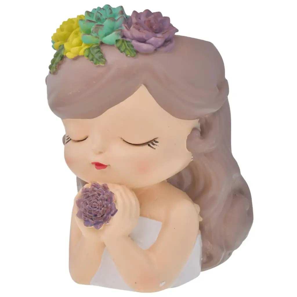 ADORNO RESINA NIÑA C/FLORES REF:HM0942 13X12X18CM