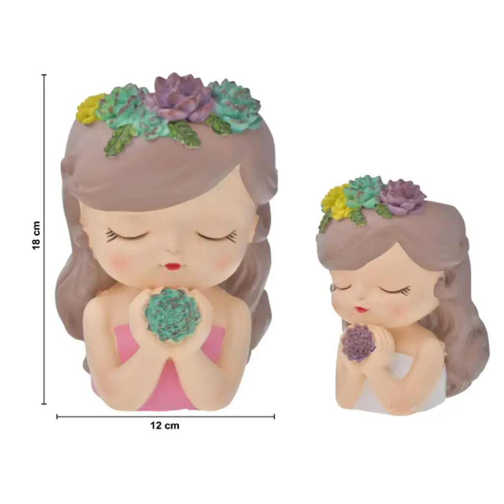 ADORNO RESINA NIÑA C/FLORES REF:HM0942 13X12X18CM