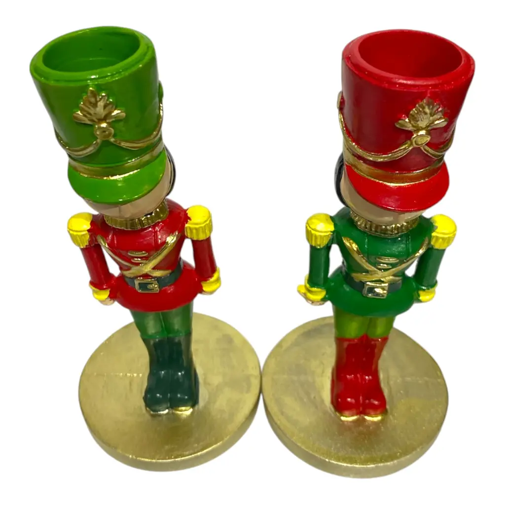 MUÑECO CASCANUEZ CANDELABRO COLORES ROJO/VERDE POLORESINA 6.5X15CM