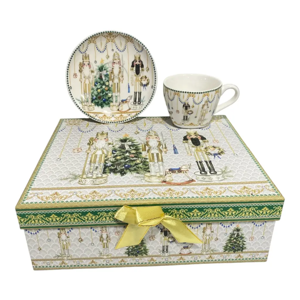 SET DE TAZAS DE TE CASCANUEZ NAVIDEÑA CERAMICA 8PZS. 150CC