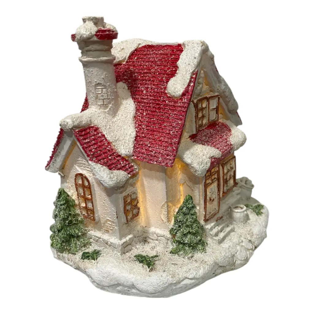 MINI CASA C/LUZ LED ROJO/BLANCO 11X12X11CM