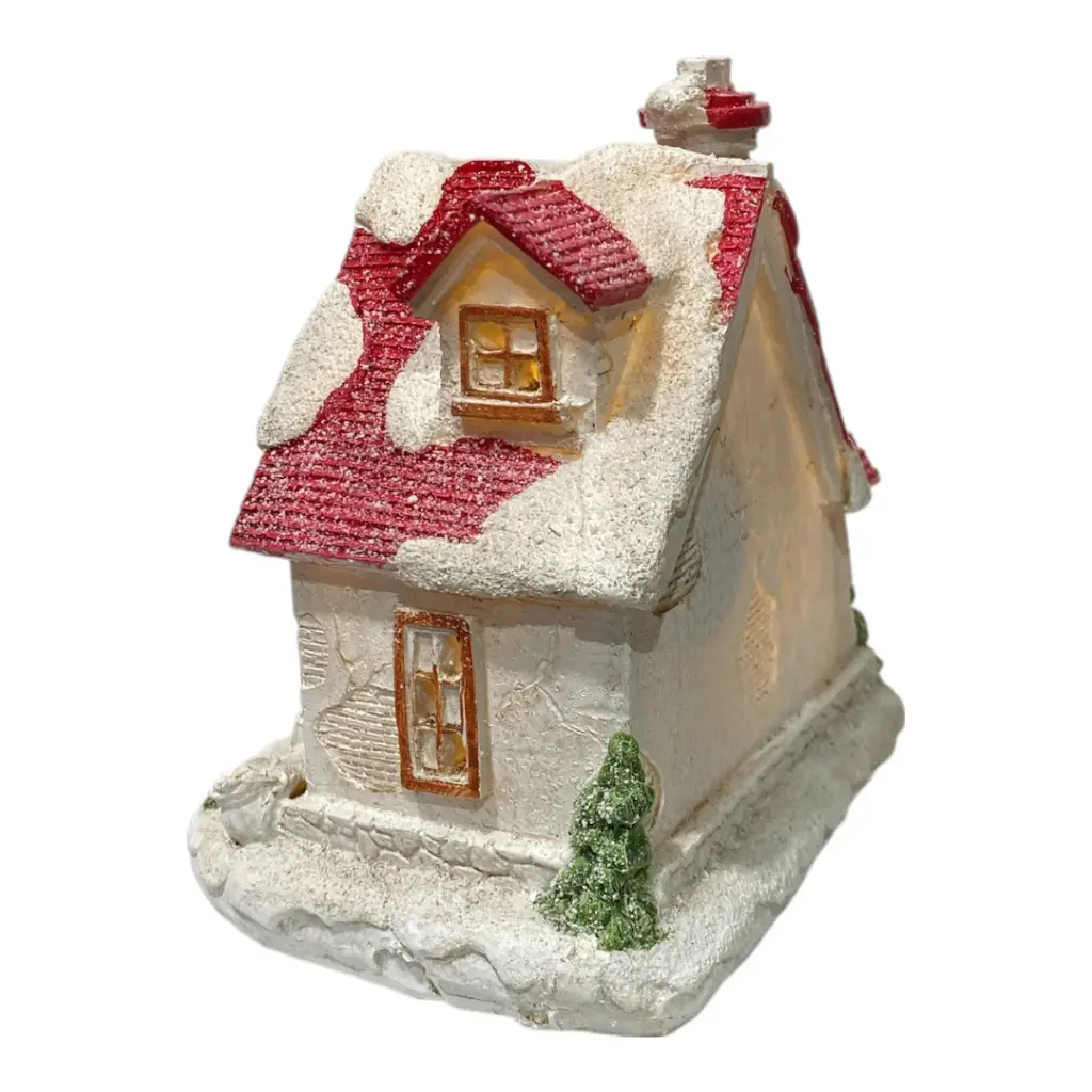 MINI CASA C/LUZ LED ROJO/BLANCO 11X12X11CM