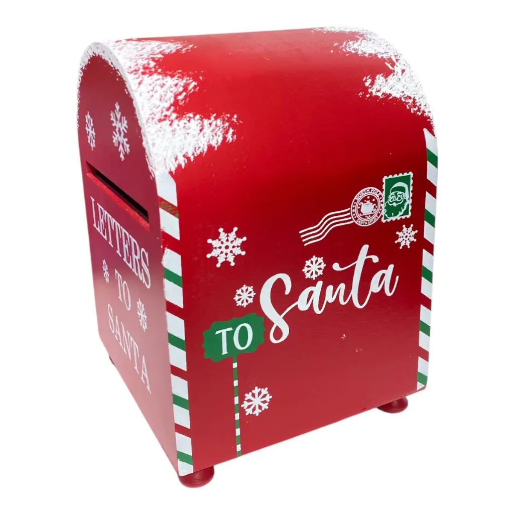 BUZON NAVIDEÑO SANTA ROJO DE MADERA 20.5X20X28.5CM