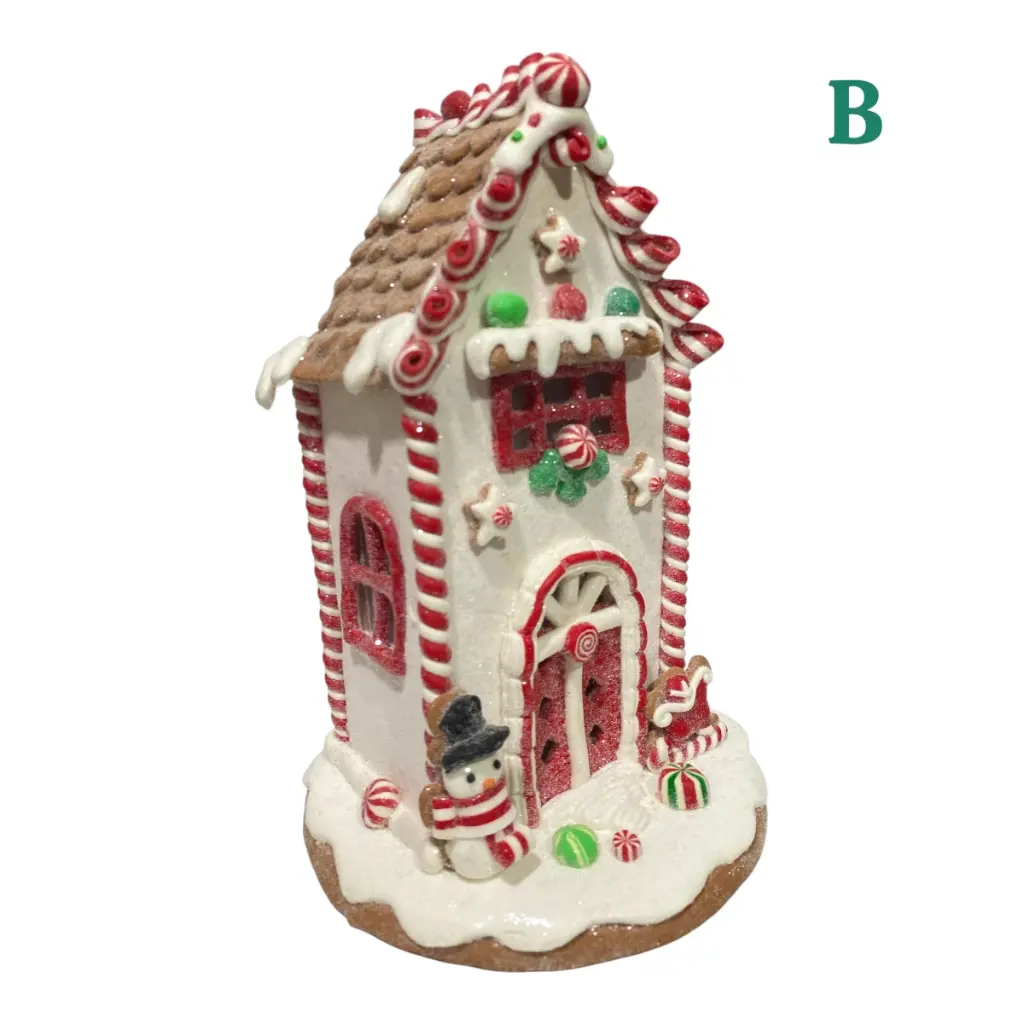 CASA NAVIDEÑA JENGIBRE CANDY 3 MODELOS C/LUZ LED A BATERIA 14X22CM