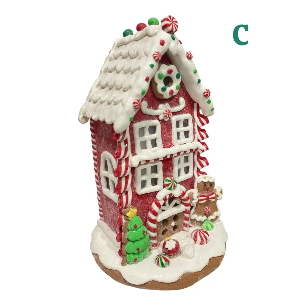 CASA NAVIDEÑA JENGIBRE CANDY 3 MODELOS C/LUZ LED A BATERIA 14X22CM