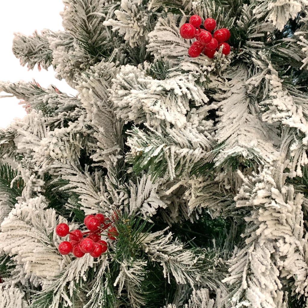 ARBOL DE NAVIDAD TRADICIONAL NEVADO AMERICANO C/FRUTOS ROJOS 210CM 0356