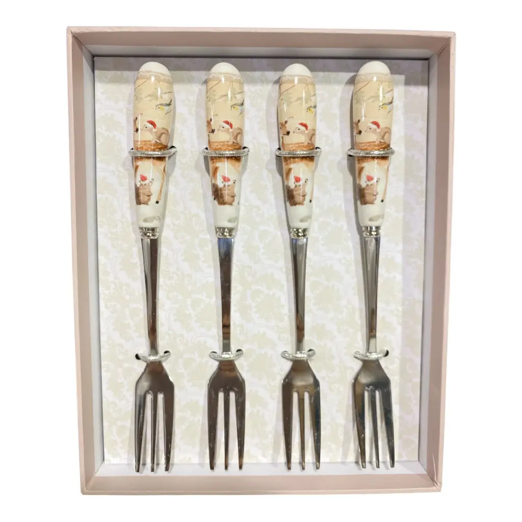 TENEDOR RENO NAVIDEÑO SETX4PZS. PEQUEÑOS 16CM