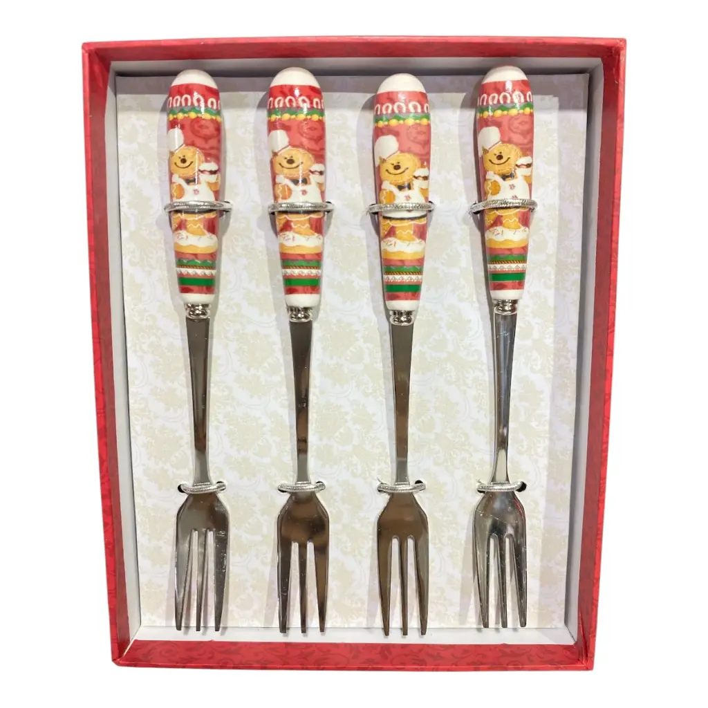 TENEDOR JENGIBRE NAVIDEÑO SETX4PZS. PEQUEÑOS 16CM