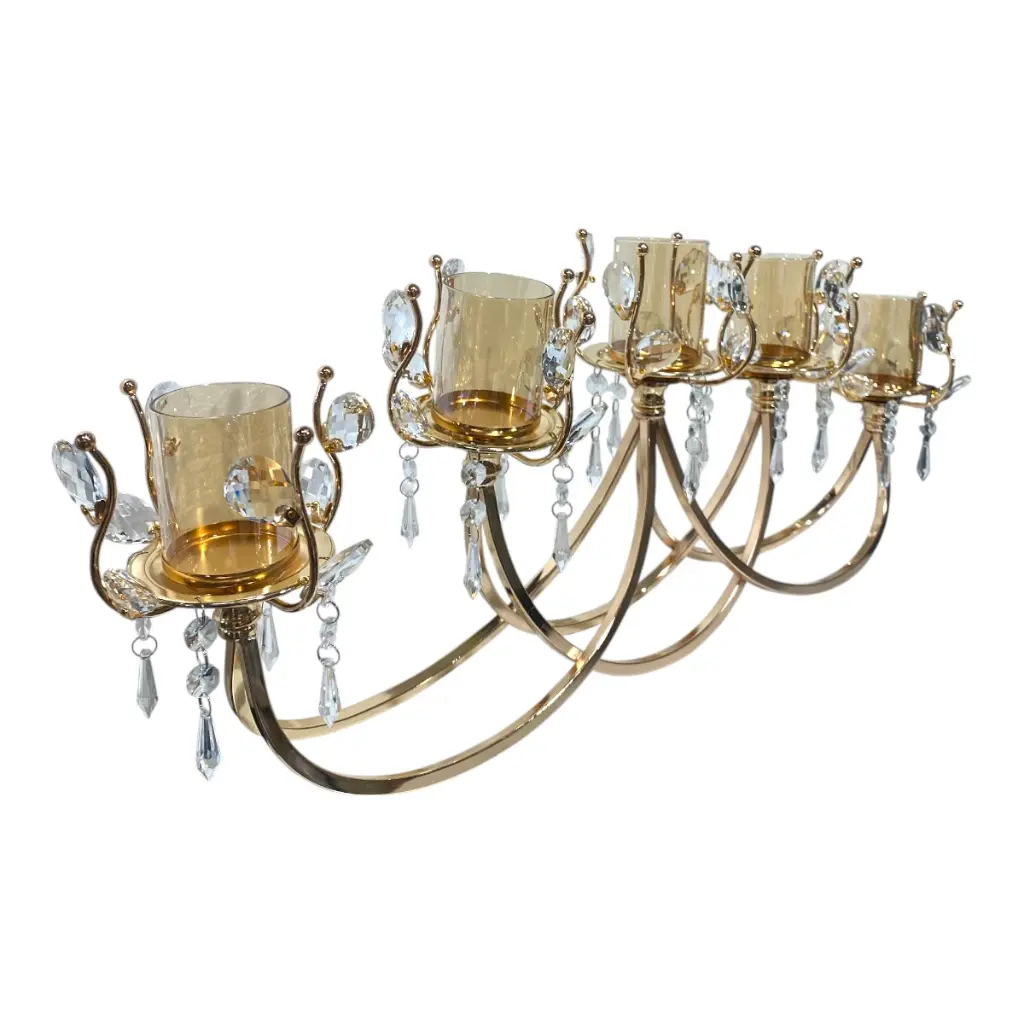 CANDELABRO DORADO X5 METAL Y VIDRIO 70X20CM