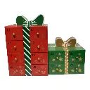 CALENDARIO NAVIDEÑO CAJA DE REGALO MADERA ROJO/VERDE 32X13X26CM