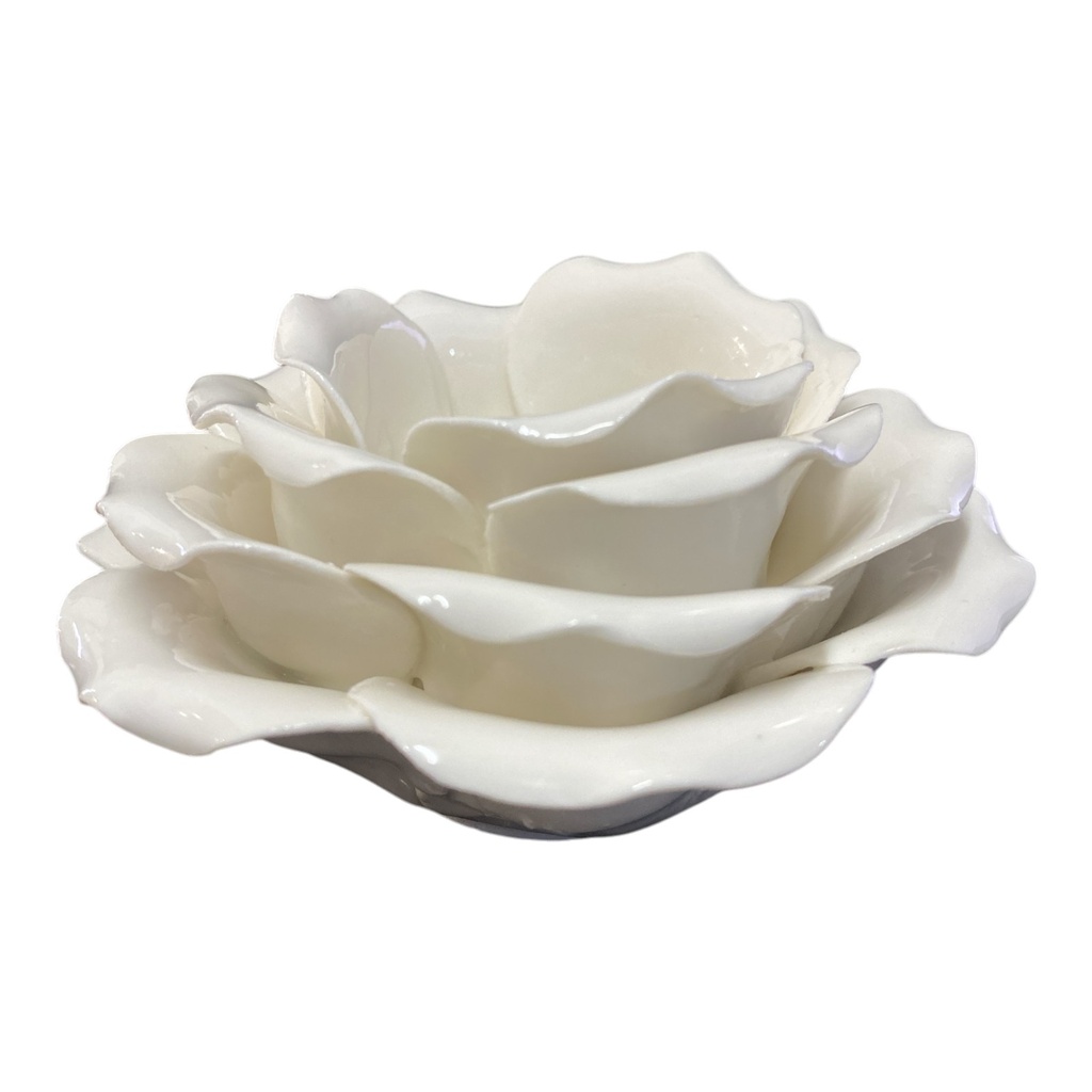 ADORNO CANDELABRO PORCELANA, FLOR BLANCA 11CM
