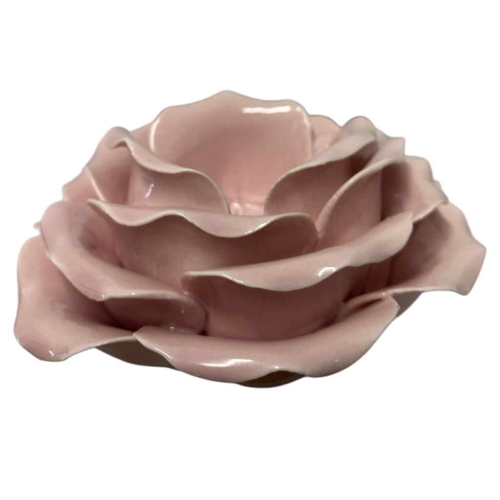 ADORNO CANDELABRO PORCELANA FLOR ROSADA 10CM