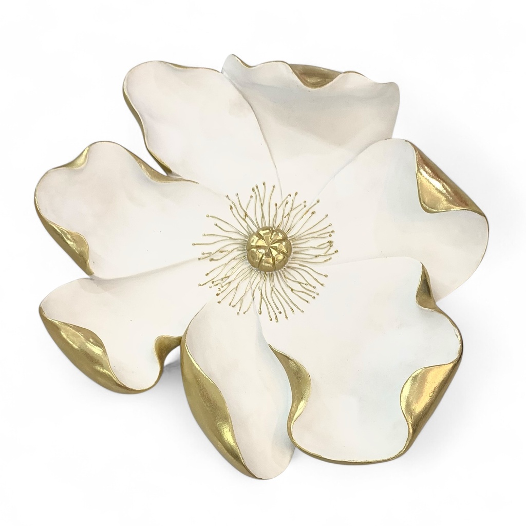 APLIQUE DE PARED FLOR BLANCA/DORADO 40CM