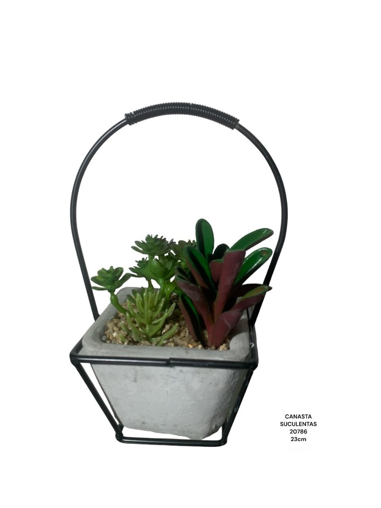 CACTUS CON MACETA DE FIBRA Y SOPORTE METÁLICO 23CM