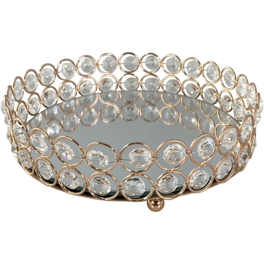 BANDEJA DECORATIVA DORADA REDONDA HERTA METAL CON ESPEJO 20X20X5.5CM