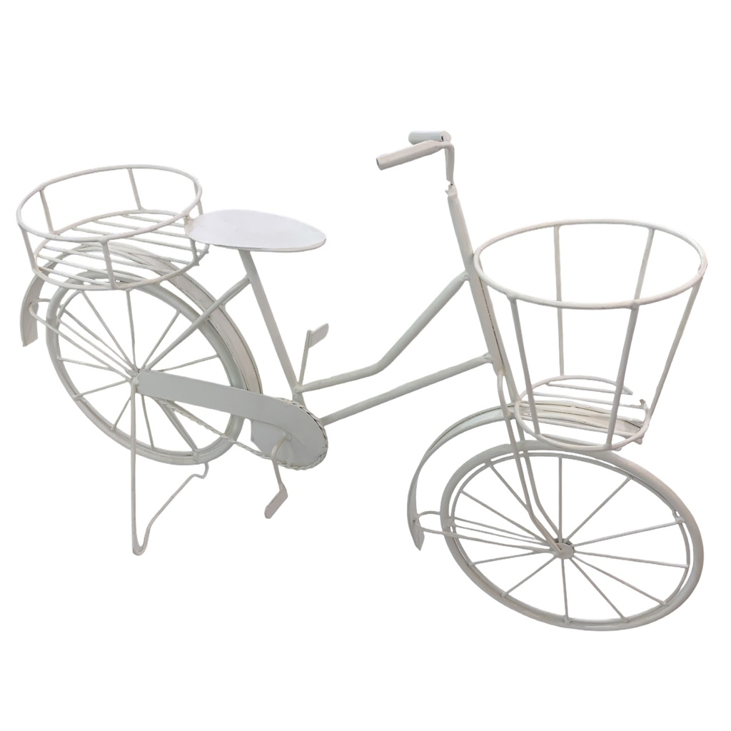 BICICLETA DE METAL PORTA MACETAS BLANCA 50X34CM