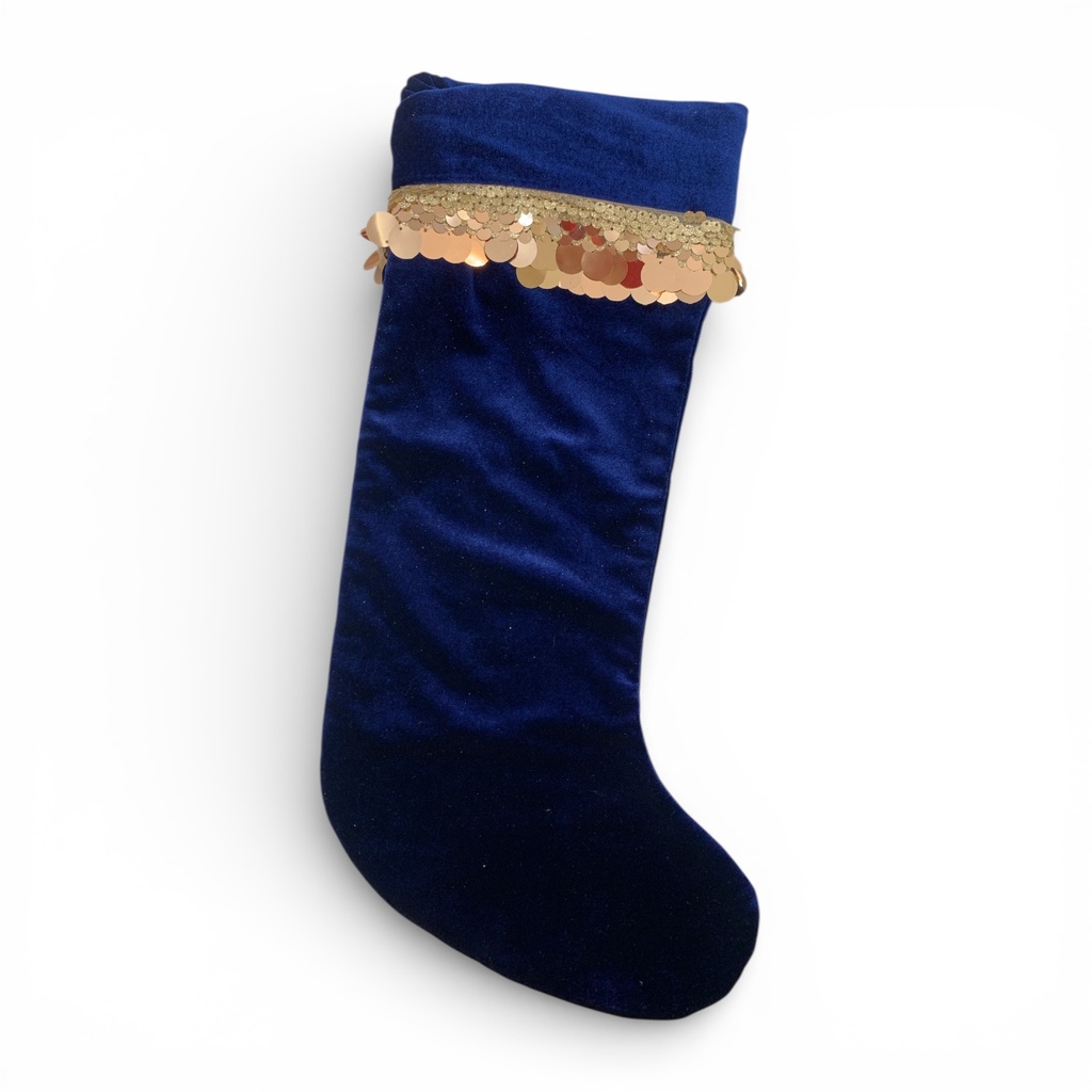 BOTA NAVIDEÑA COLGANTE AZUL TERCIOPELO 46CM