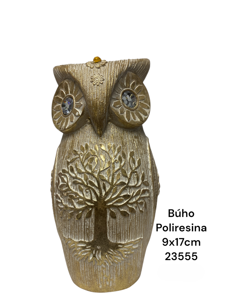 BUHO POLIRESINA DORADO  9X17CM