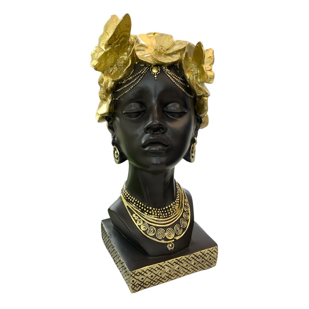 BUSTO AFRICANA C/FLORES RESINA 9X25CM