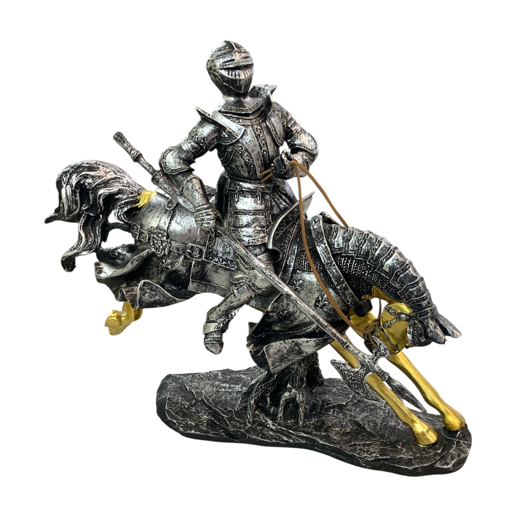 CABALLERO MEDIEVAL A CABALLO 37X34CM. POLIRESINA