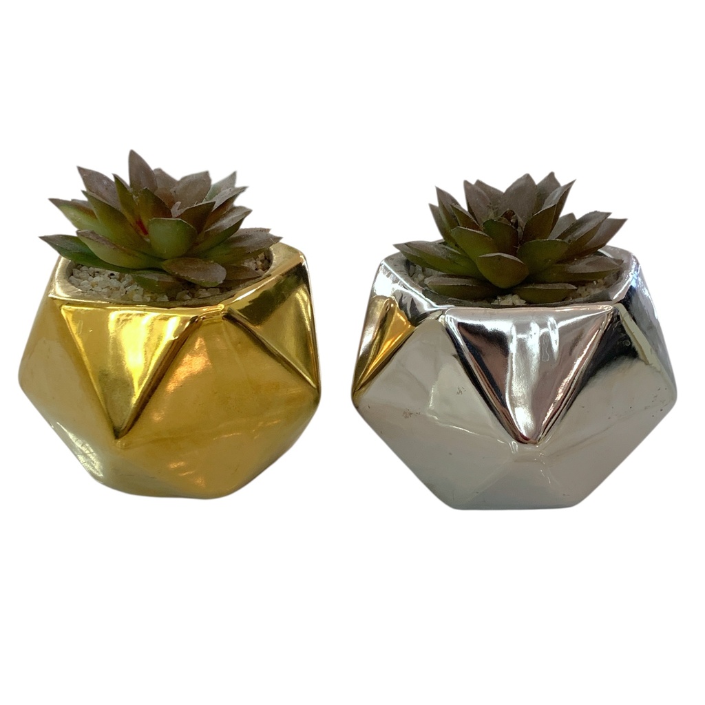 CACTUS CON MACETERO PLATA/DORADO 10X10CM