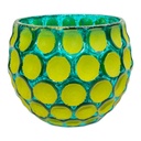 MACETERO VIDRIO TURQUEZA C/BOLITAS COLOR LIMON 12X10CM