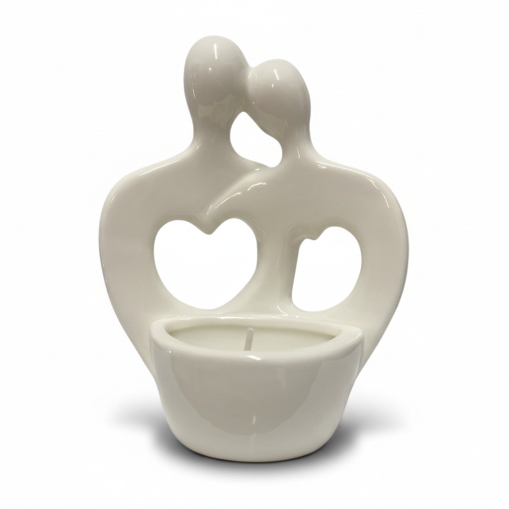 CANDELABRO CON VELA ENAMORADOS CERAMICA 12X13 CM