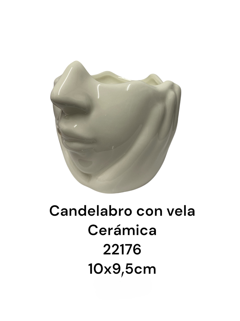 CANDELABRO CERAMICA CON VELA SONRISA 10X9.5 CM