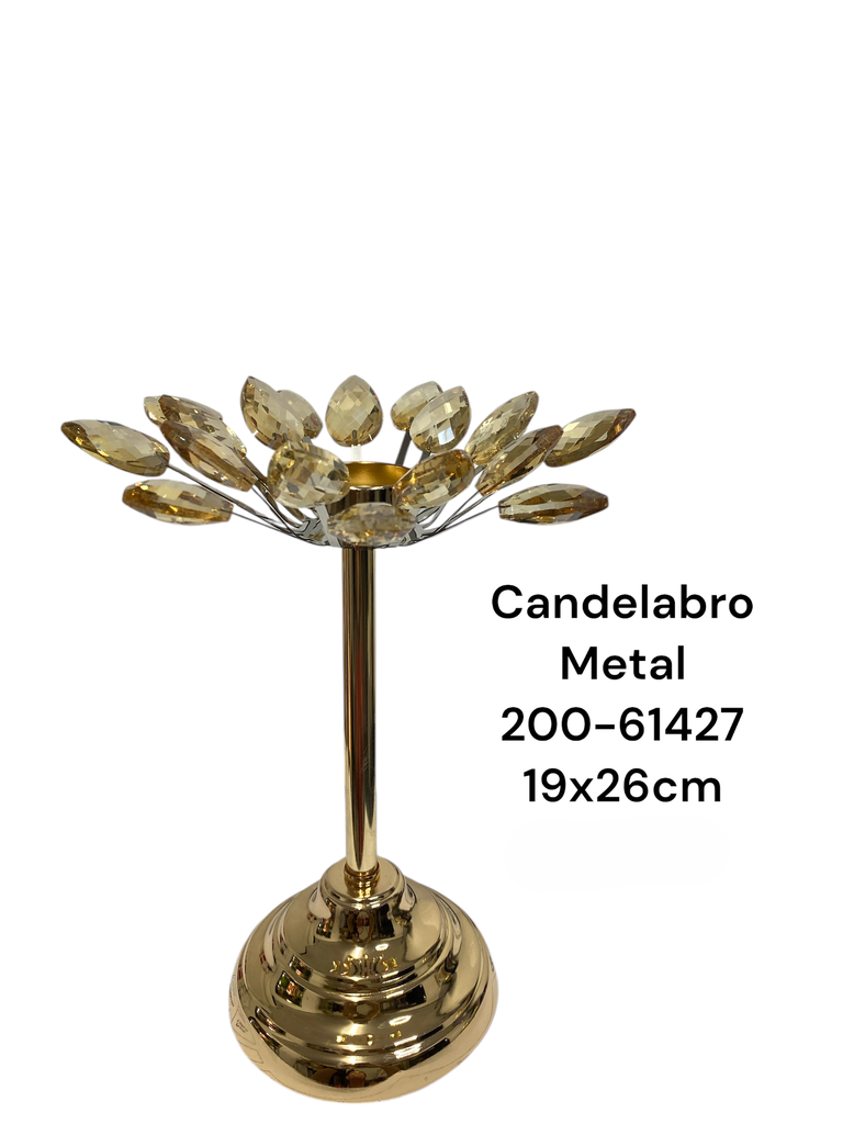 CANDELABRO DORADO PUNTAS CRISTAL 19X26CM