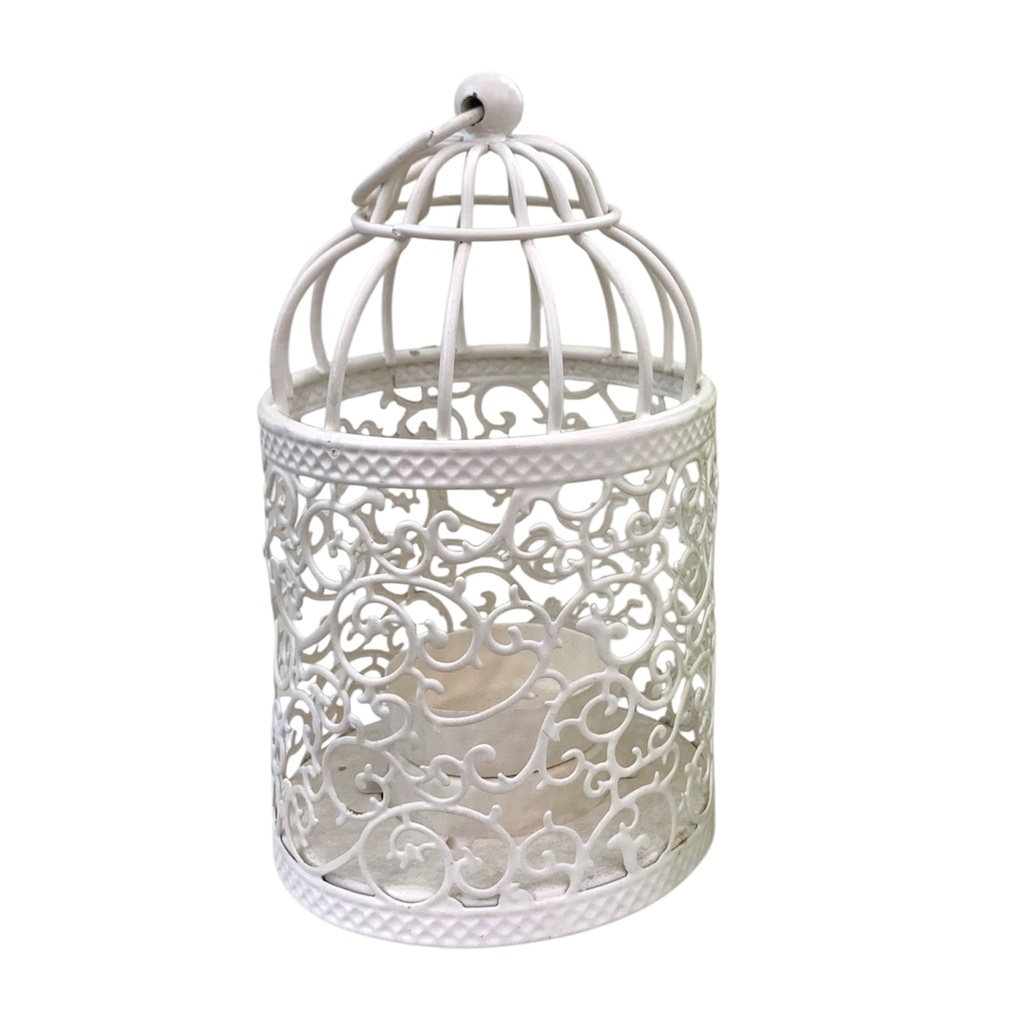 CANDELABRO JAULA BLANCA METAL 8X14CM