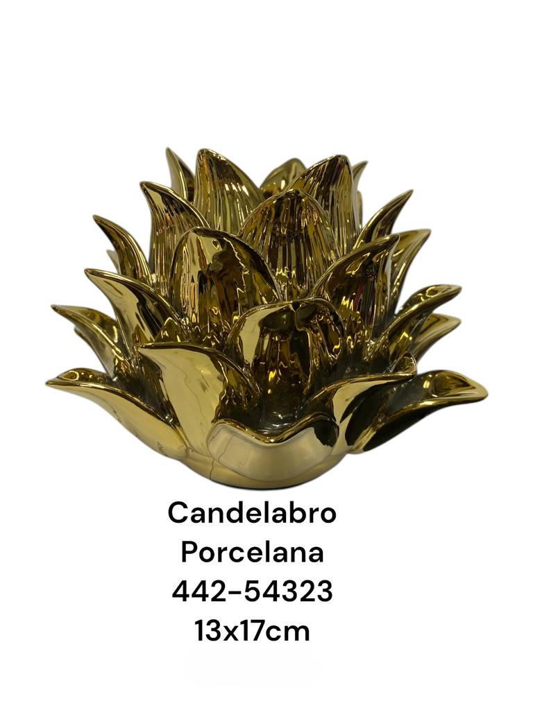 CANDELABRO PORCELANA ALCACHOFA DORADO 17X17X13CM