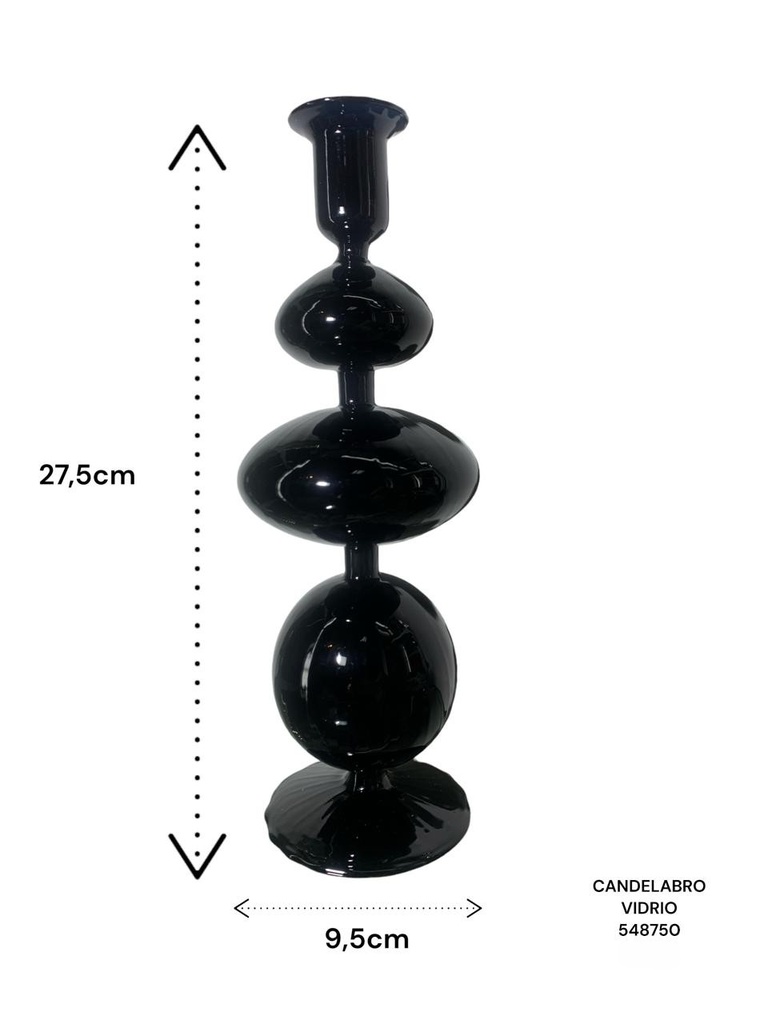 CANDELABRO DE VIDRIO NEGRO ES23354   9.5X27.5CM