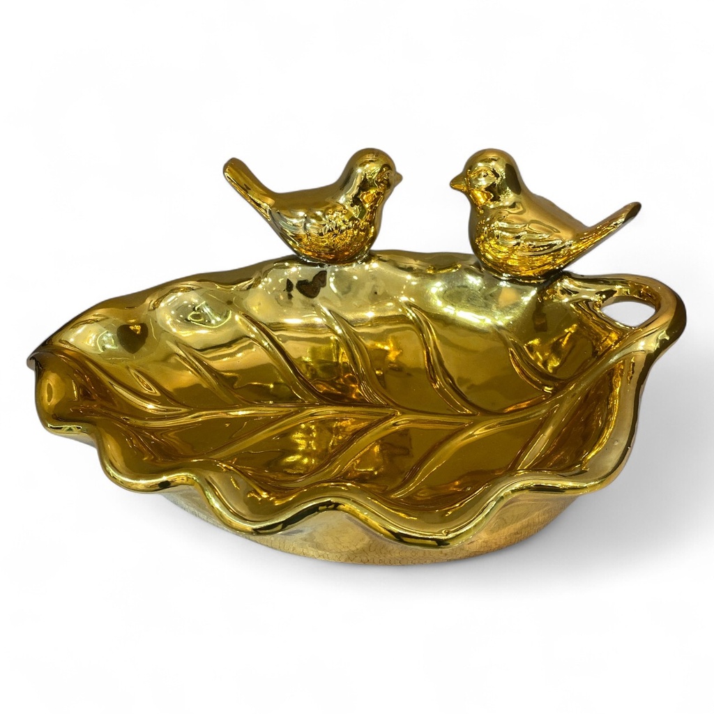 HOJA CON AVES DORADA 29X22X11CM