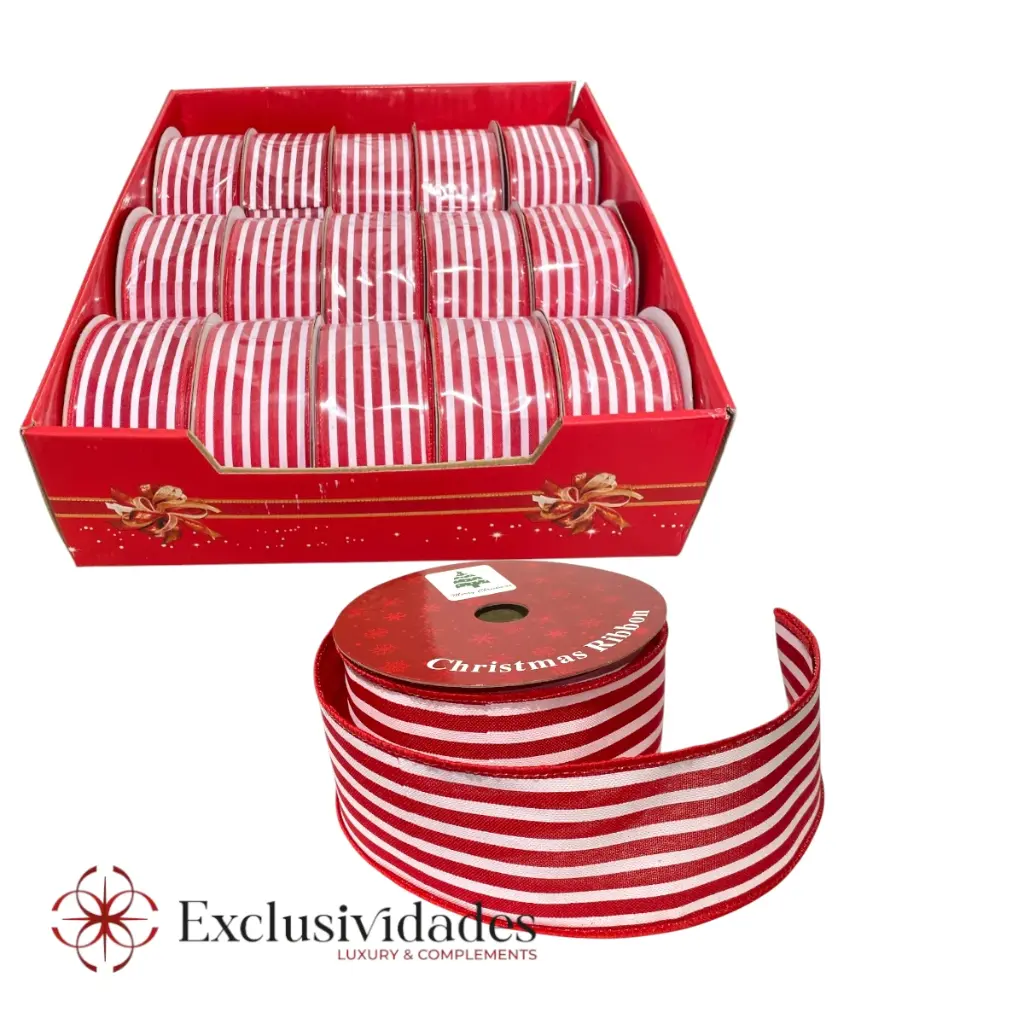 CINTA NAVIDEÑA LINEAS ROJO/BLANCO 10YRDS LARGO X 7CM ANCHO