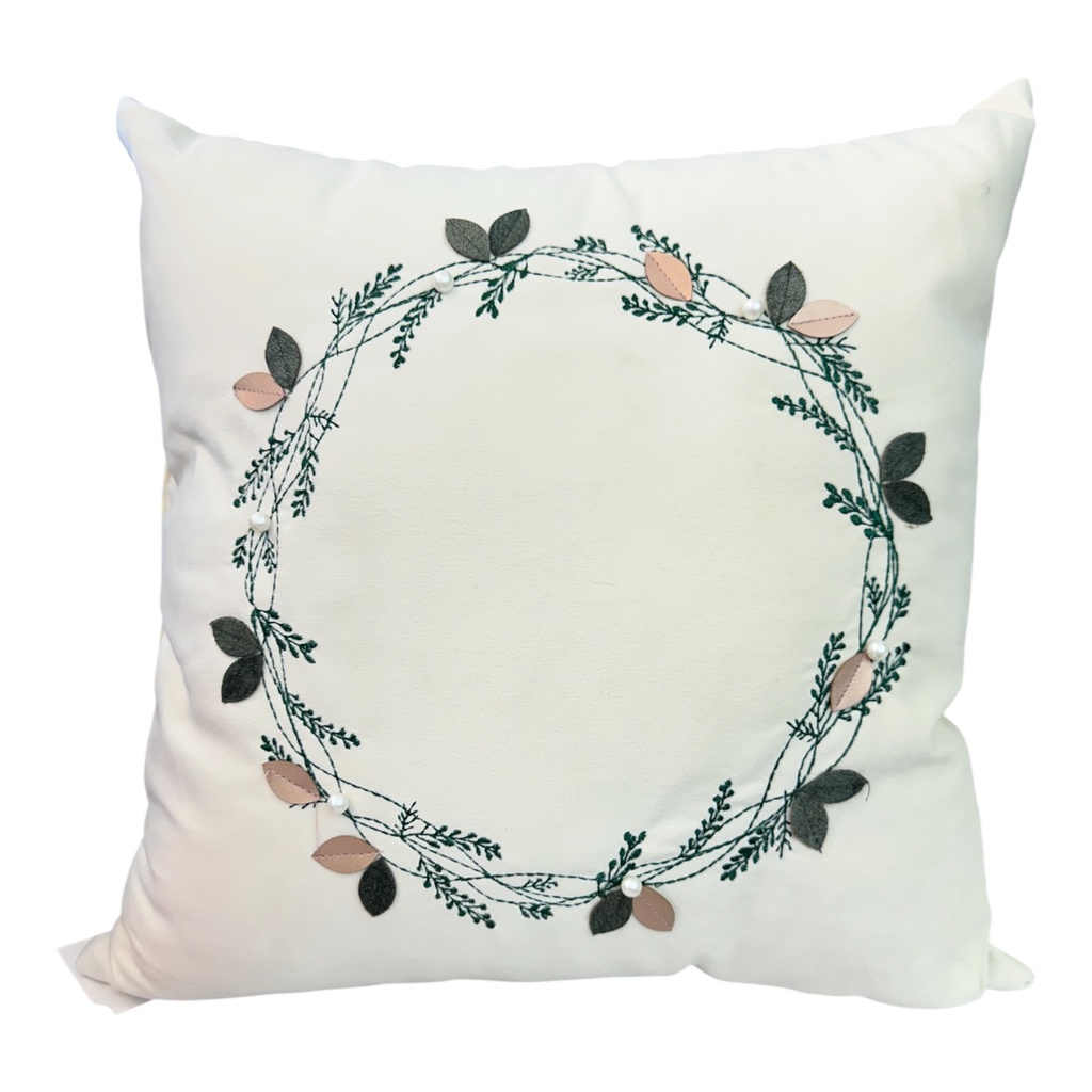 COJIN NAVIDEÑO CORONA DE HOJAS VERDES/NUDE REF: 45X45