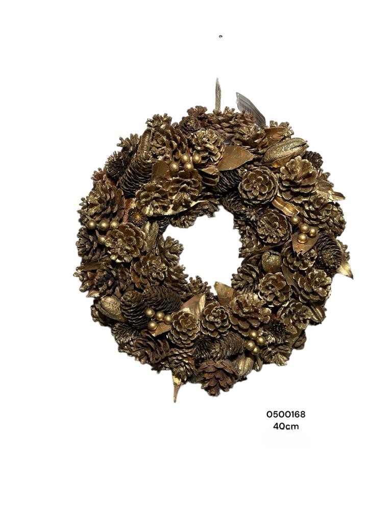 Corona de bellotas con destellos dorados, 40cm