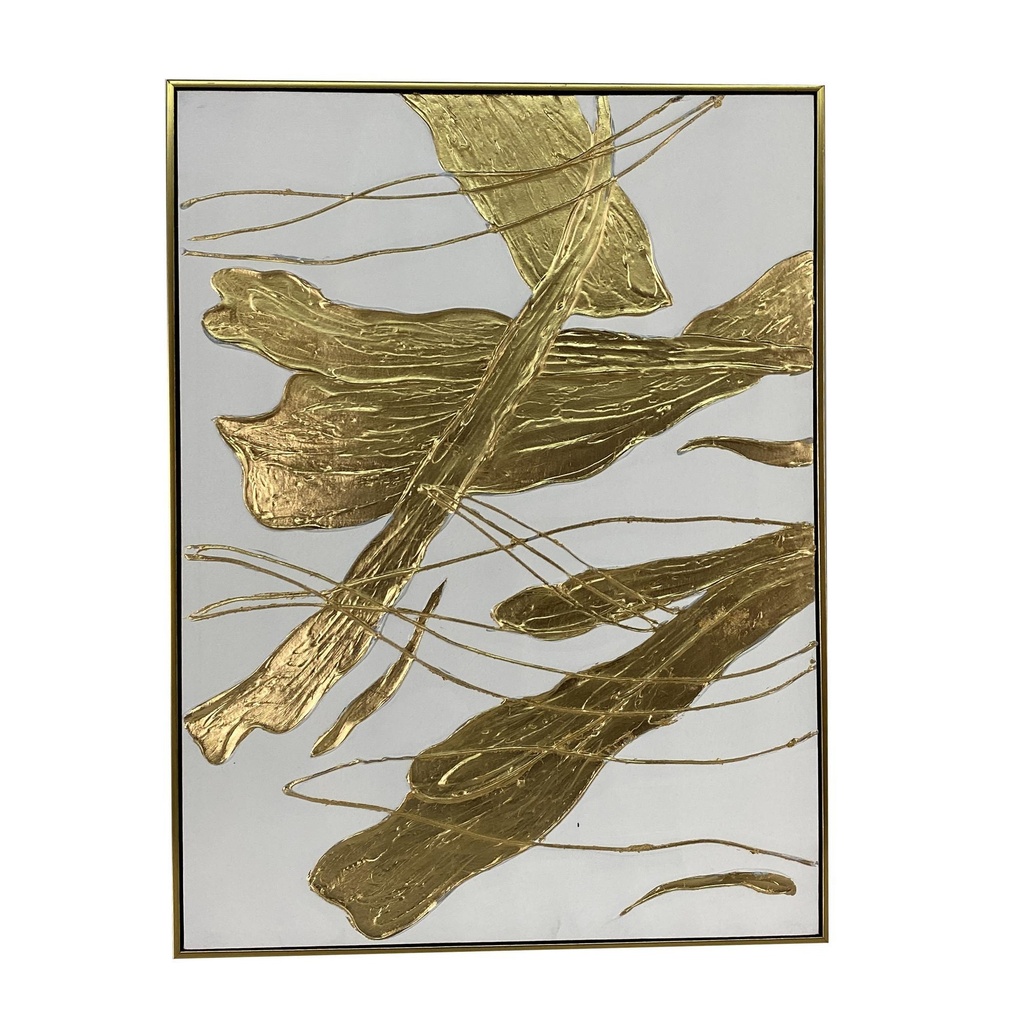 CUADRO HOJAS DORADO 62X4.5X82CM