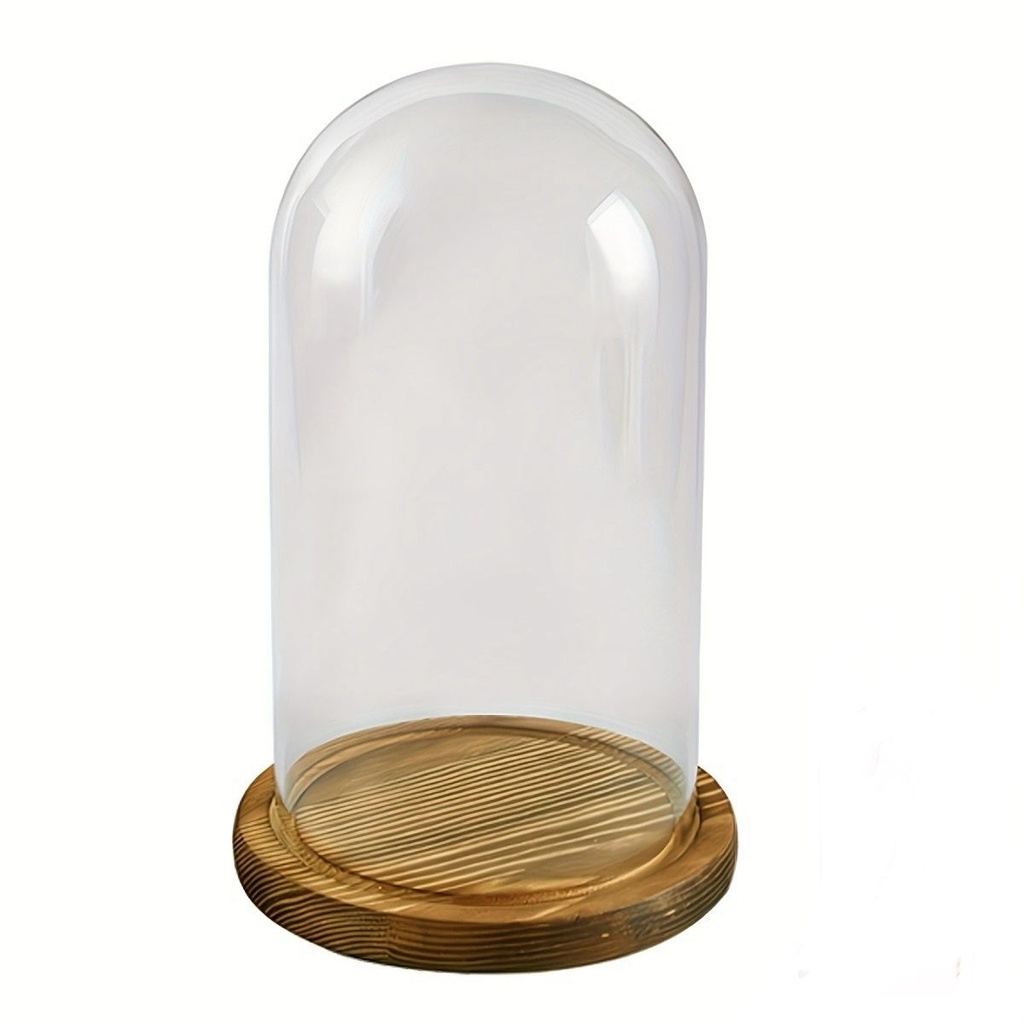CUPULA DE VIDRIO BASE MADERA 11X18CM