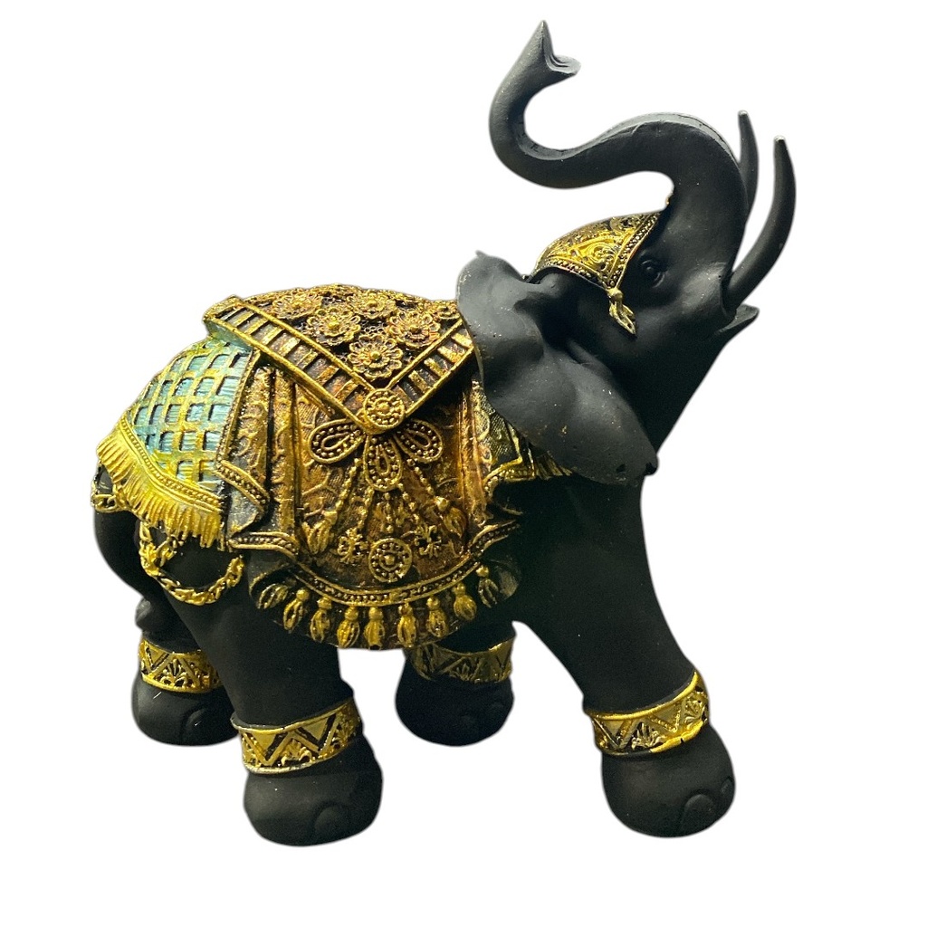Elefante negro poliresina, 17x15cm