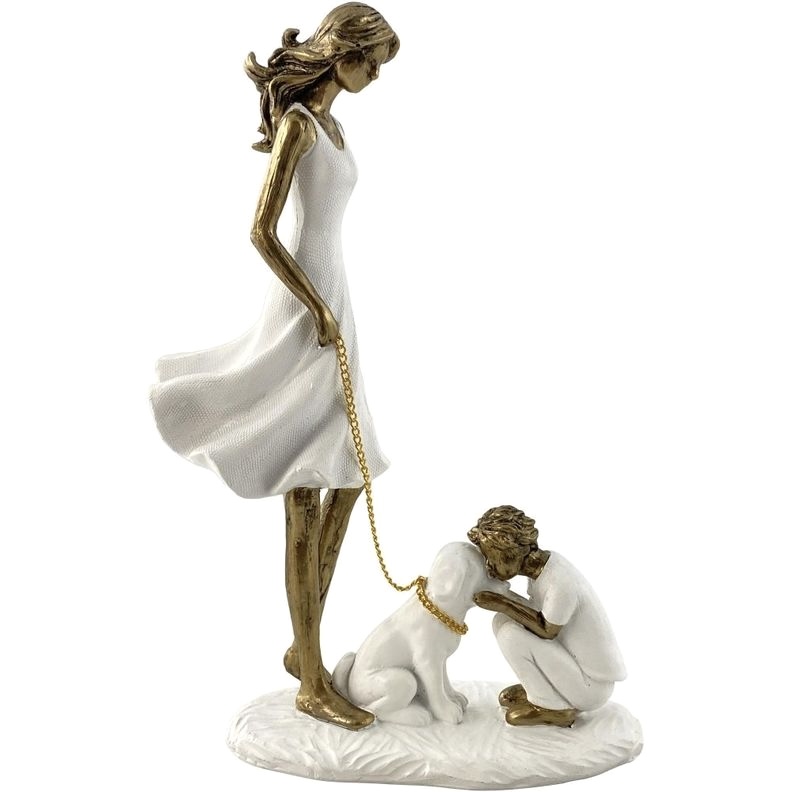 ESCULTURA MAMÁ HIJO Y MASCOTA BLANCO/DORADO 16X7.5X24CM CONCEPTS