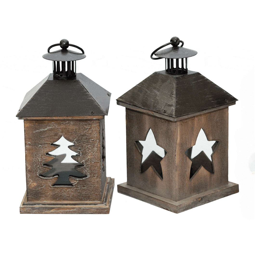 FAROL NAVIDEÑO DE MADERA/METAL  27 CM