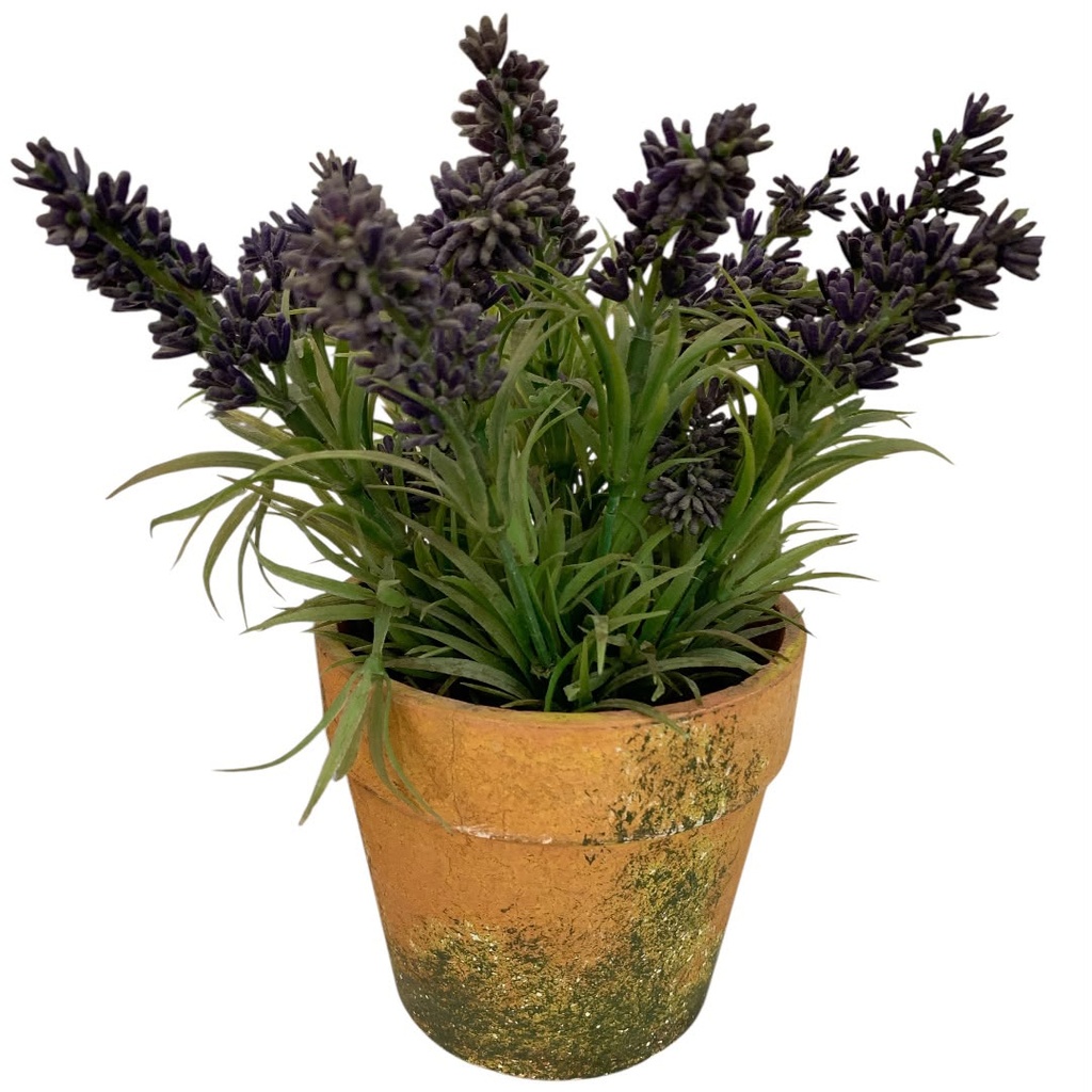 FLOR ARTIFICIAL LAVANDA EN MACETA DE BARRO 11X10CM.